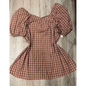 a.n.a Plaid Mini Dress Apricot 2X New Puff Sleeves